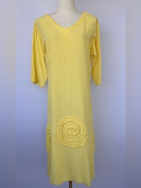 Oh My Gauze! Women’s The Swirl Cotton Dress Yellow V-Neck Short Sleeve Size “G”